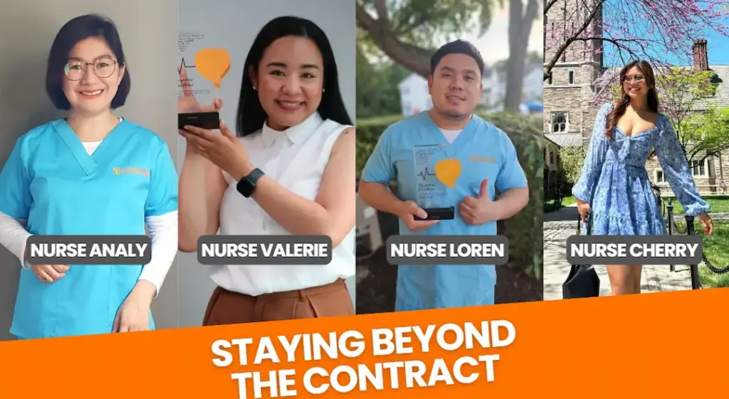 towne-kids-nurses-staying-beyond-the-contract-1 Four smiling individuals holding a trophy with their names displayed and the text “Staying Beyond the Contract