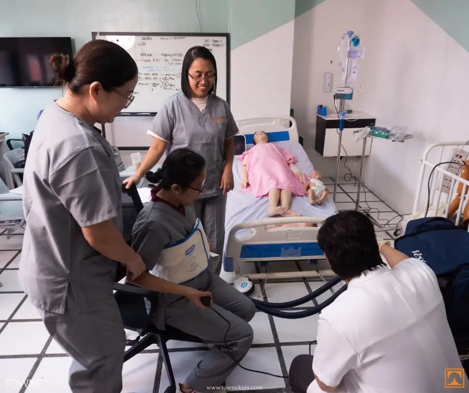 Towne Kids nursing training session essential procedures simulation lab Filipino nurses USA deployment